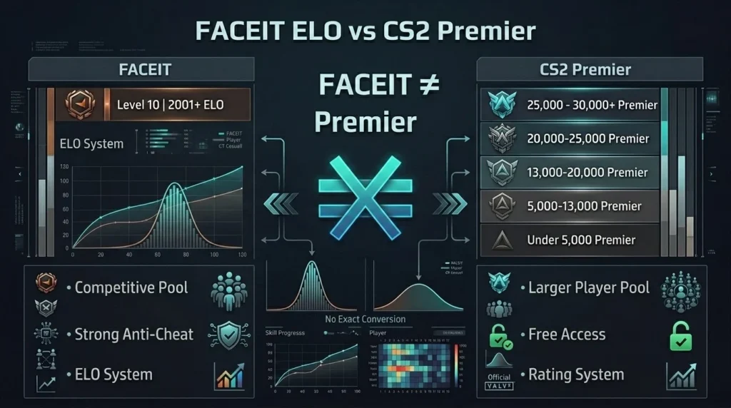 infograph for FACEIT ELO vs CS2 Premier